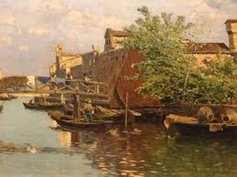 Laguna veneta con barche e pescatori